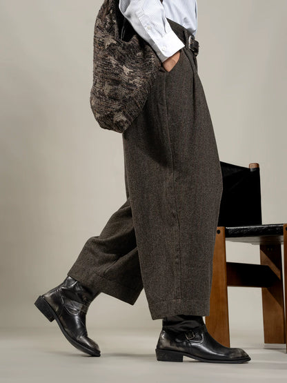 SOARIN British Vintage Tapered Fit Herringbone Wool Blend Pleated Trousers  DCZ233TF71