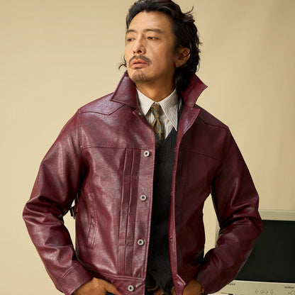 SOARIN美式复古机车风皮衣夹克 阿美咔叽休闲翻领飞行员短款外套