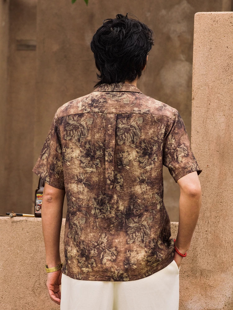 SOARIN Vintage Artistic Regular Fit Regenerated Cellulose Linen Short Sleeved Shirt JITZ2526C398