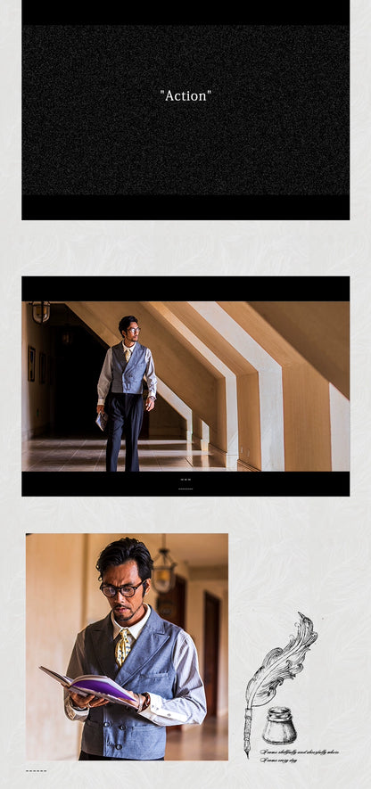 SOARIN英伦风复古双排扣西装马甲男 格子西装领商务休闲马夹背心