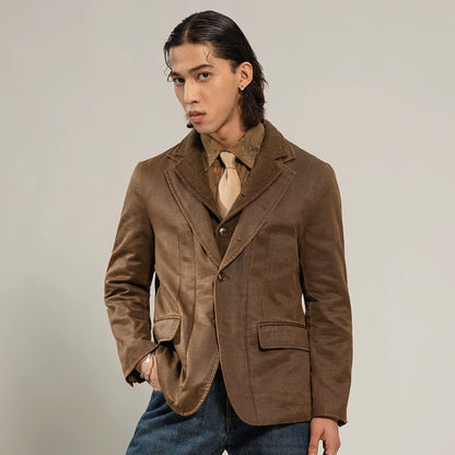 SOARIN Smart Casual Regular Fit Faux Leather and Wool Blend Blazer Z93W211