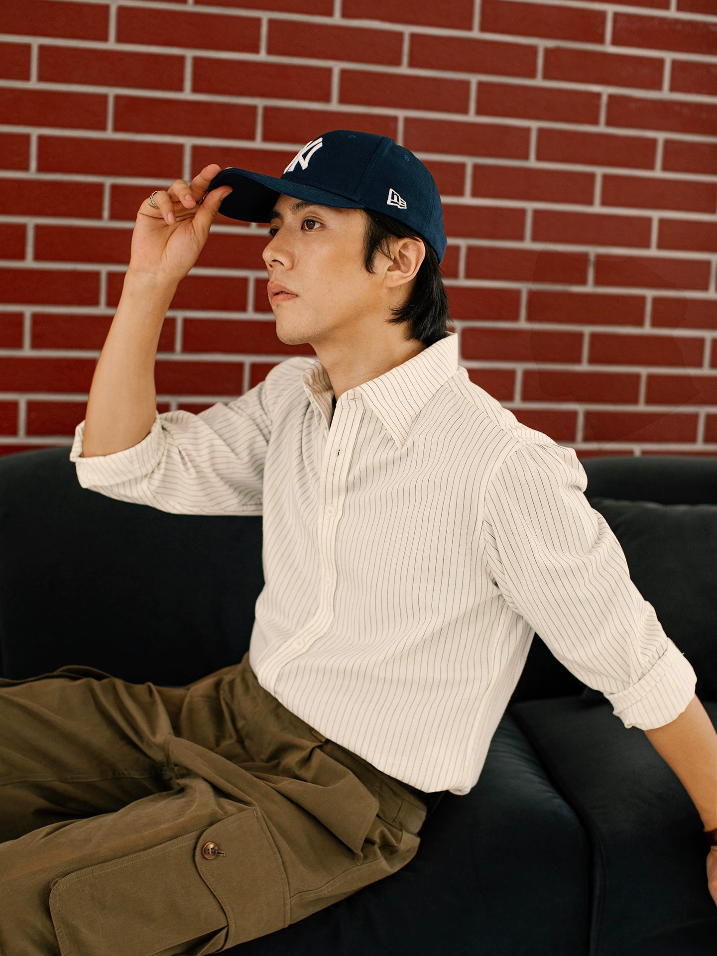 SOARIN英伦风复古细条纹西装衬衫男 轻奢高级感商务绅士长袖衬衣