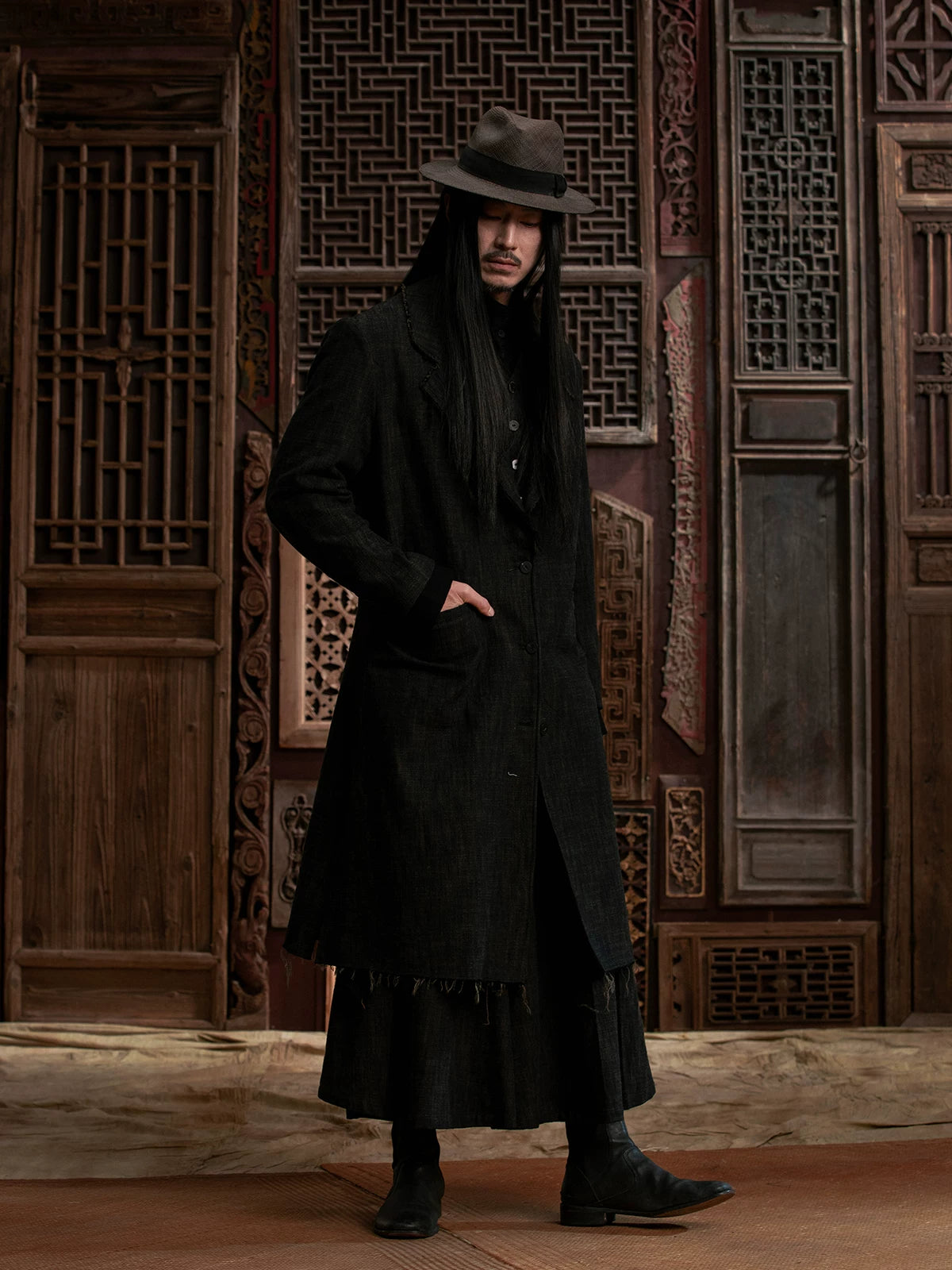 SOARIN WORLD Gai Yu Xia Avant-Garde Deconstructive Relaxed-Fit Wool-Linen Coat DC243TDY40