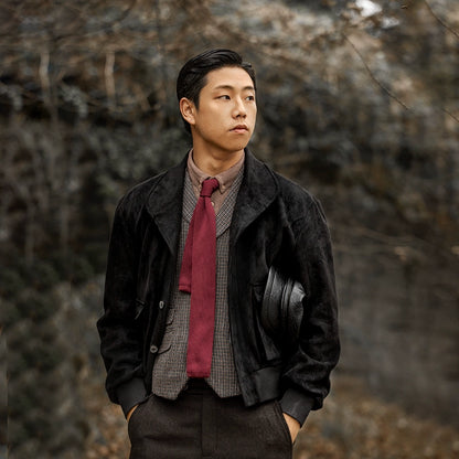 SOARIN美式复古麂皮外套男 阿美咔叽硬汉休闲宽松麂皮绒短款夹克