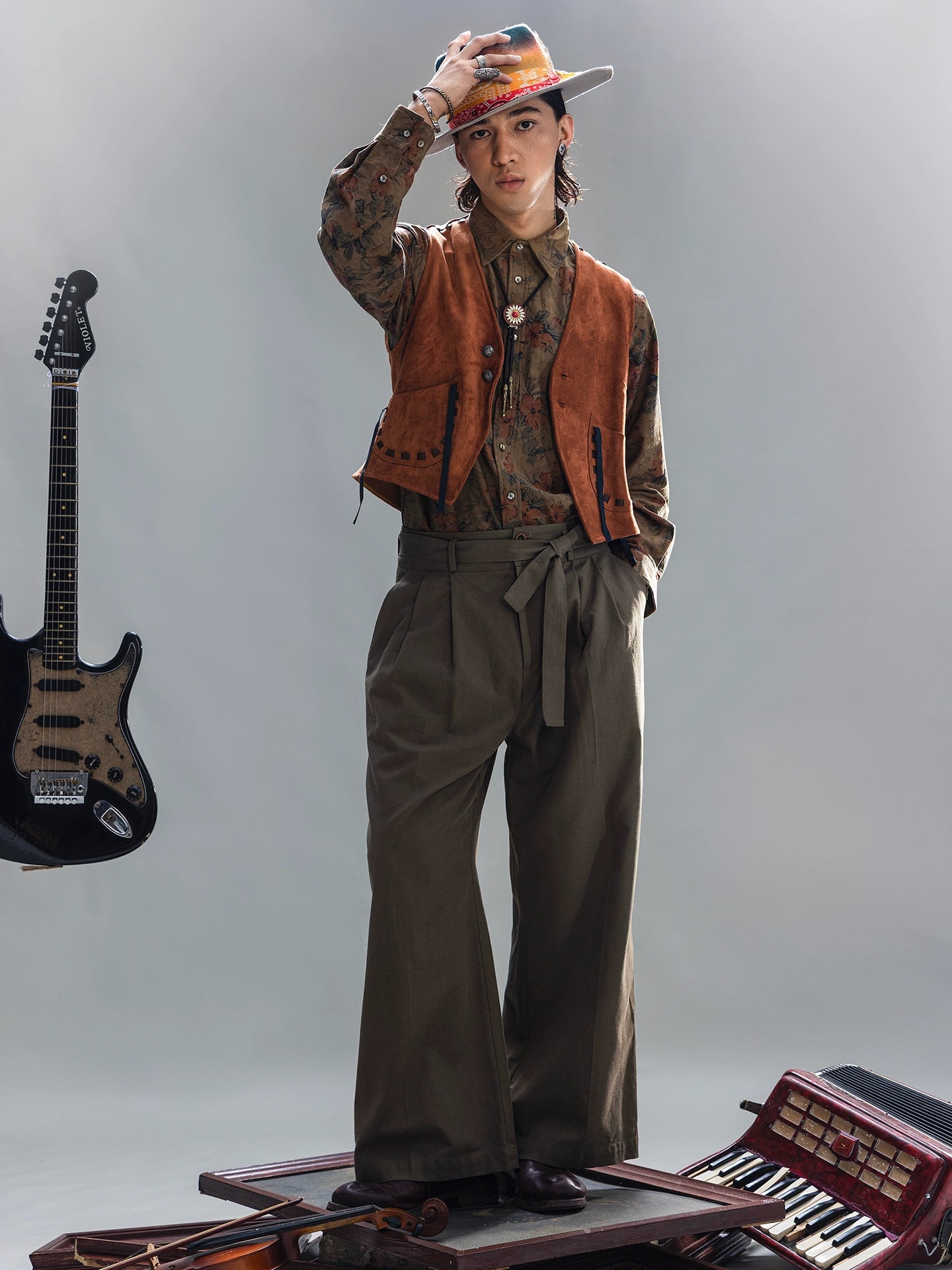 SOARIN美式西部风鹿皮绒马甲男 复古印第安做旧猎装麂皮马夹背心