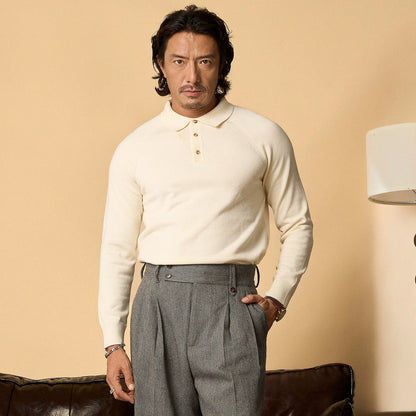 SOARIN英伦风复古polo长袖针织衫男 轻奢感翻领商务休闲套头毛衣