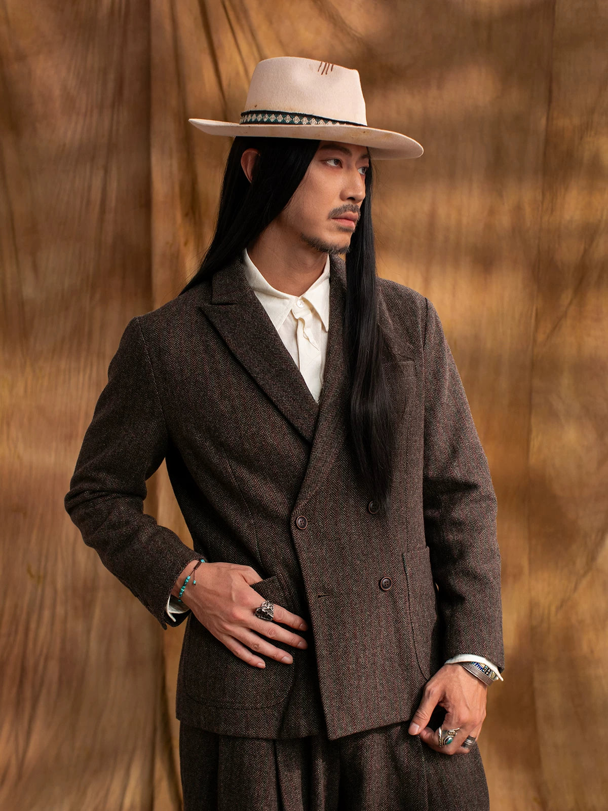 SOARIN WORLD Gai Yu Xia Vintage Heritage Relaxed Fit Wool Blend Herringbone Blazer DCZ233TXZ21