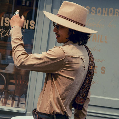 SOARIN复古西部风美式工装衬衫男原创设计感雅痞拼接毛边长袖衬衣