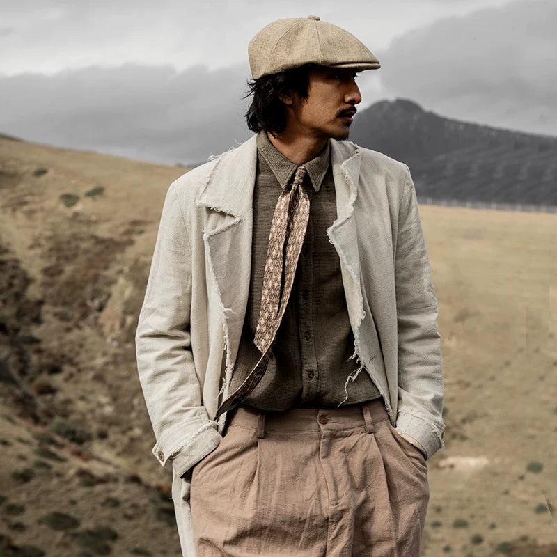 SOARIN WORLD gai yu xia Series Straight Silhouette Linen Blend Long Trench Coat Z203DY310