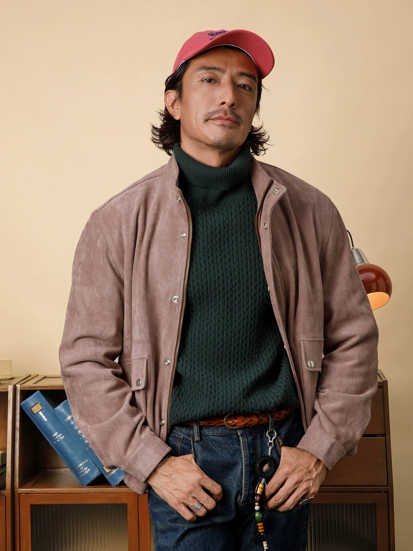 SOARIN美式工装立领鹿皮绒外套男 复古麂皮休闲宽松飞行员夹克冬