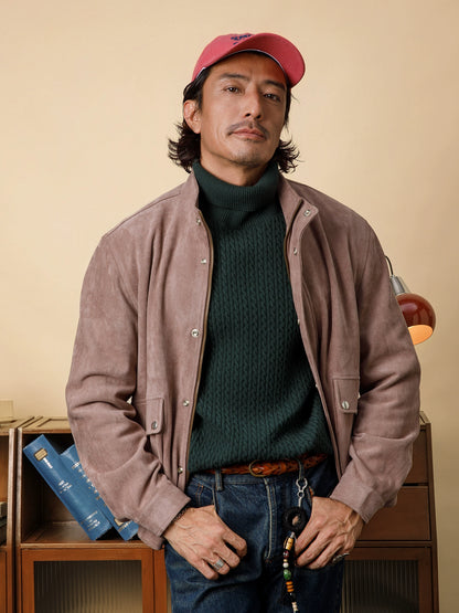 SOARIN美式工装立领鹿皮绒外套男 复古麂皮休闲宽松飞行员夹克冬