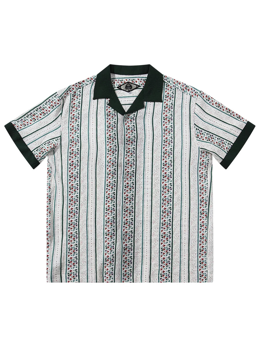 SOARIN Amekaji Regular Fit Seersucker Polyester Printed Short Sleeve Shirt YAOZ2426C282