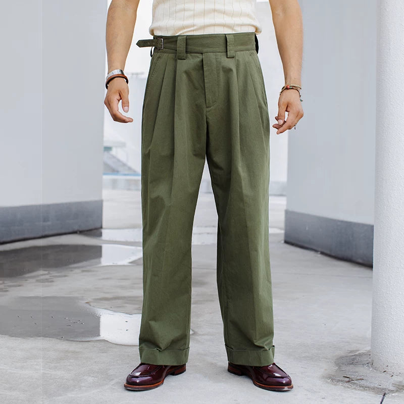 SOARIN Vintage Military Wide Leg Pure Cotton Trousers JITZ25223F226