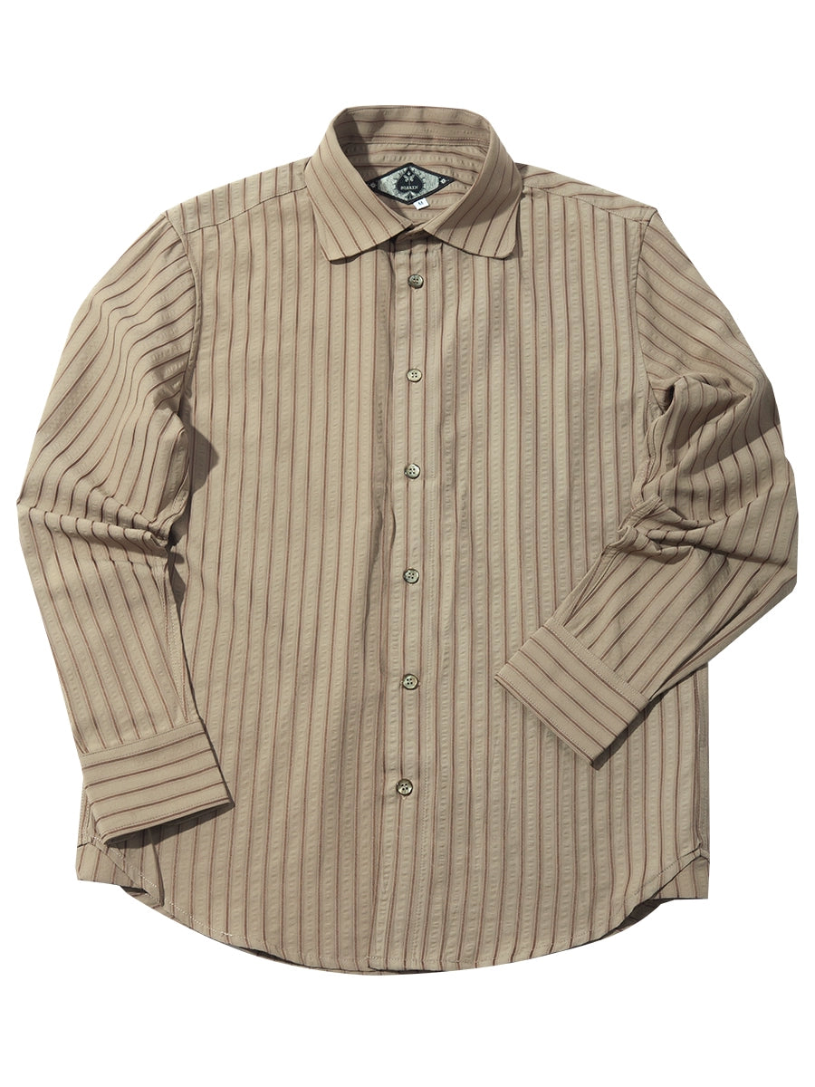 SOARIN英伦复古条纹西装衬衫男 泡泡纱免烫抗皱商务修身长袖衬衣