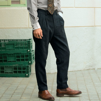 SOARIN英伦复古小脚西装裤男 粗花呢那不勒斯修身痞帅锥形九分裤