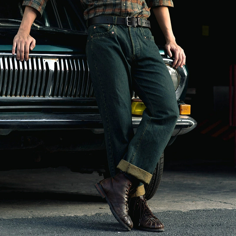 SOARIN复古美式牛仔裤男 阿美咔叽做旧感水洗赤耳丹宁直筒工装裤