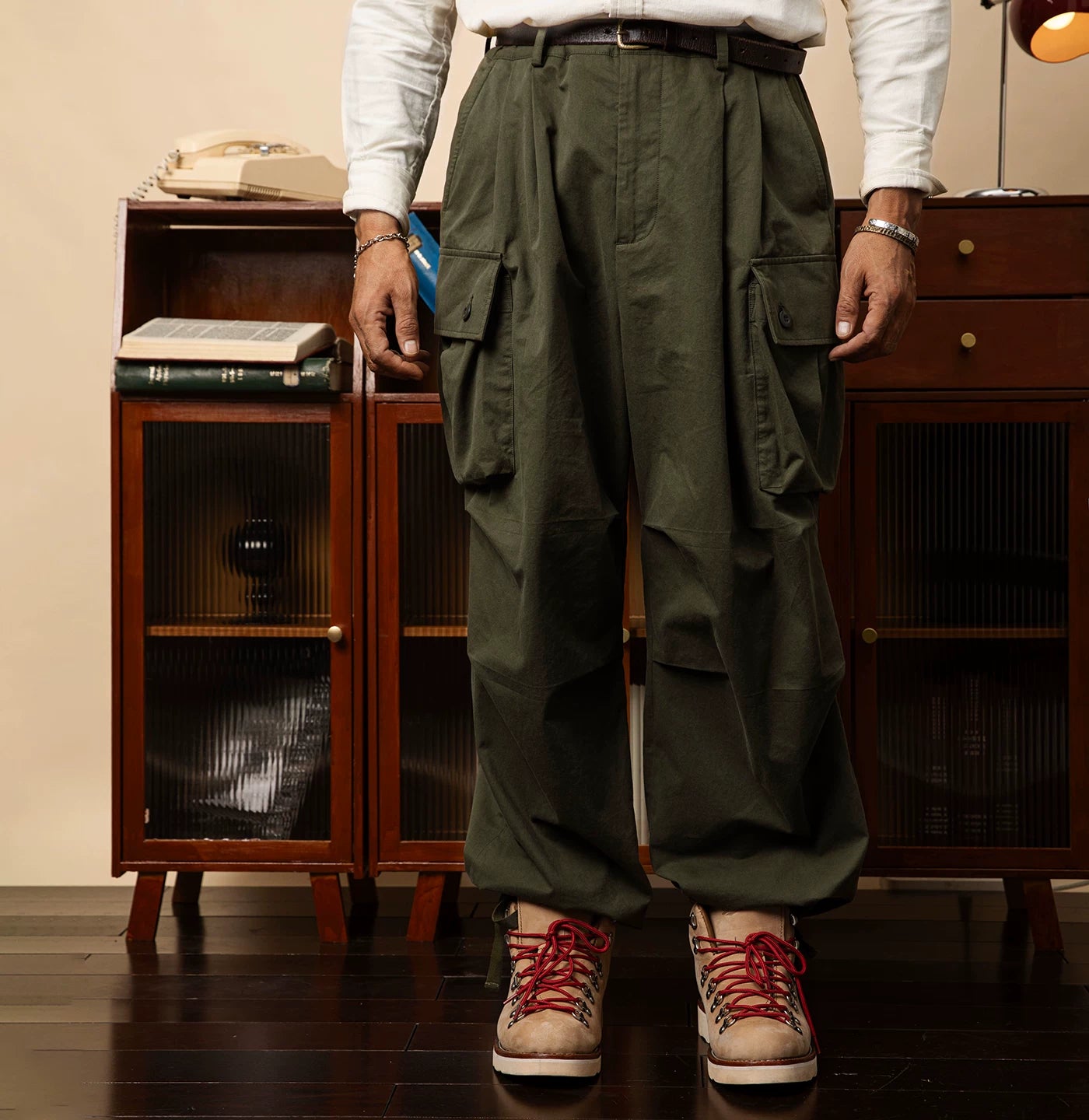 SOARIN Amekaji Loose Fit Cotton Blend Cargo Trousers YMZ252TF227K