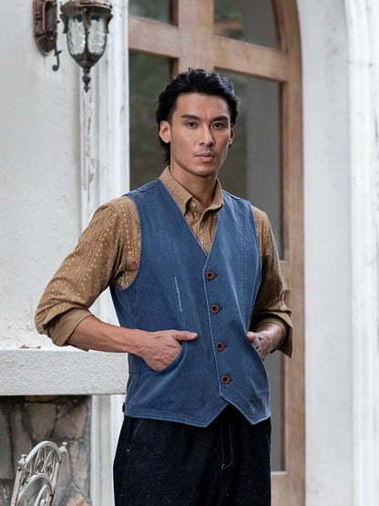 SOARIN美式复古水洗牛仔马甲男 阿美咔叽休闲修身工装马夹背心潮