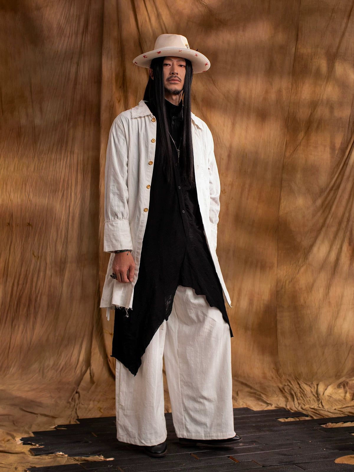 SOARIN WORLD GAI YU XIA Series Loose Fit Long Shirt Jacquard Linen Cotton Blend Long Sleeve Shirt DCZ233TC151