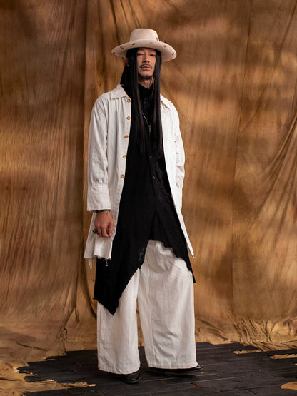 SOARIN WORLD GAI YU XIA Series Loose Fit Long Shirt Jacquard Linen Cotton Blend Long Sleeve Shirt DCZ233TC151