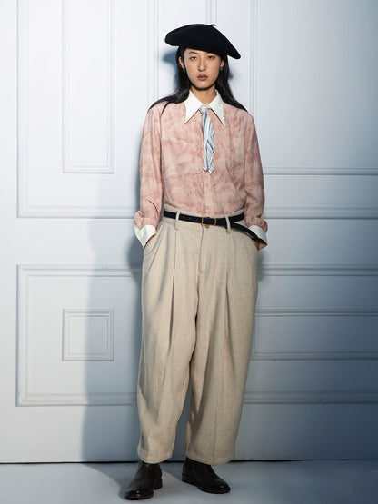 SOARIN 赫本风法式长尖领衬衫男 cleanfit中性风痞帅拼接长袖衬衣