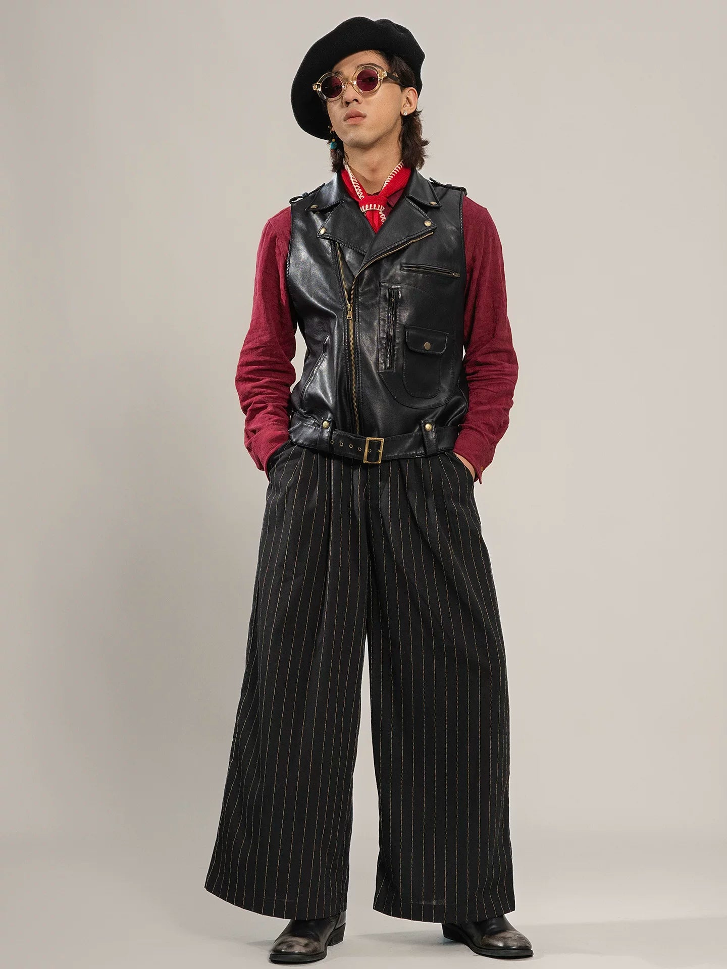 SOARIN Avant-Garde Punk Slim Fit Faux Leather Vest YLZ2331B45