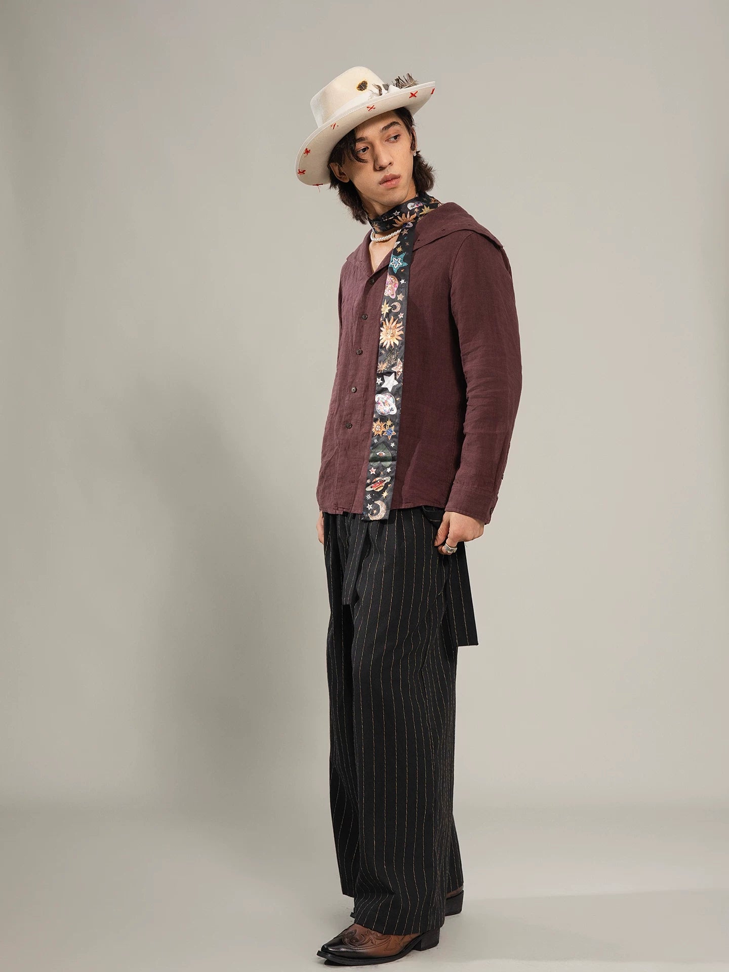 SOARIN Artisanal Vintage Regular Fit Pure Linen Roll Neck Shirt  Z93C230