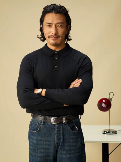 SOARIN英伦风复古polo长袖针织衫男 轻奢感翻领商务休闲套头毛衣