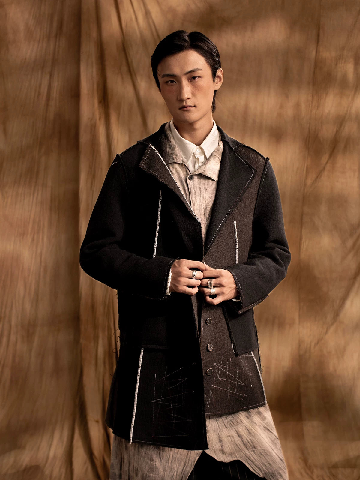 SOARIN Gai Yu Xia Series Relaxed Fit Wool Blend Asymmetric Deconstructed Coat DCZ233TXZ20
