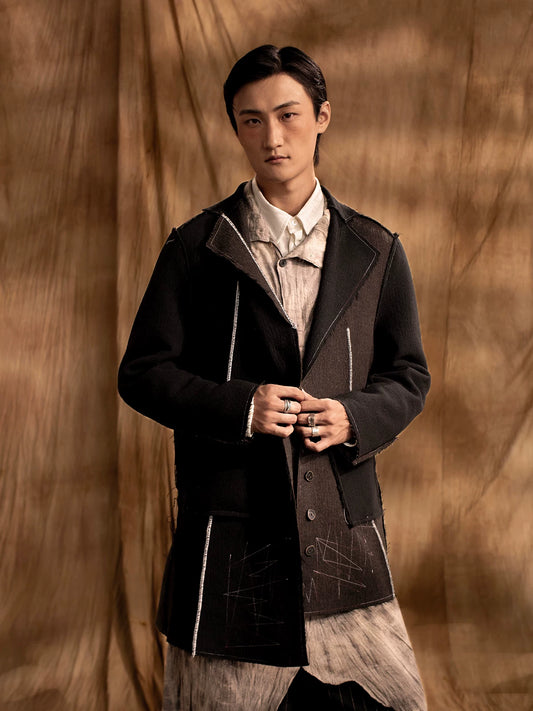 SOARIN Gai Yu Xia Series Relaxed Fit Wool Blend Asymmetric Deconstructed Coat DCZ233TXZ20