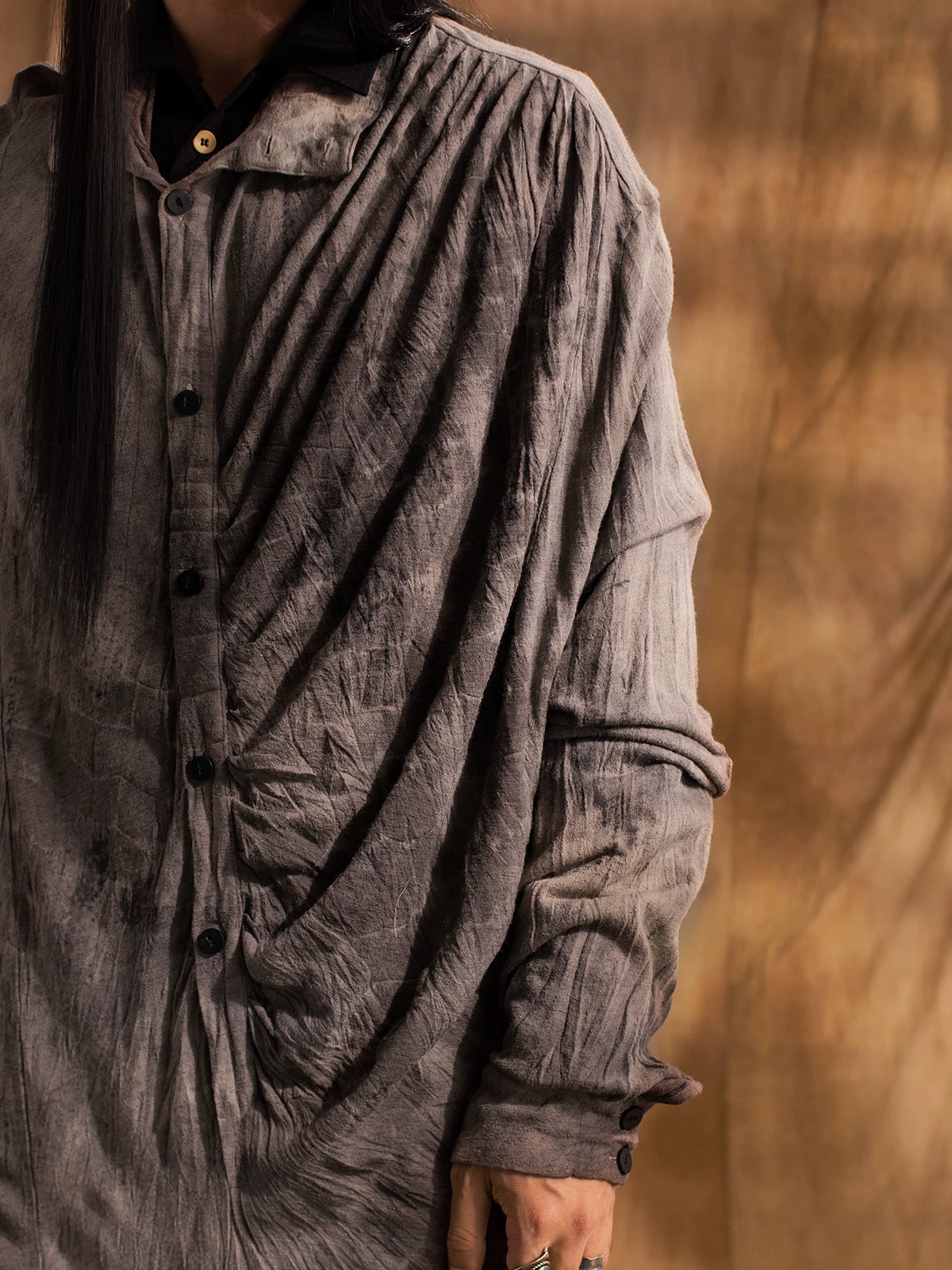 SOARIN Gai Yu Xia Series Asymmetric Draped Tie-Dyed Crinkle Long Shirt DCZ233TC146