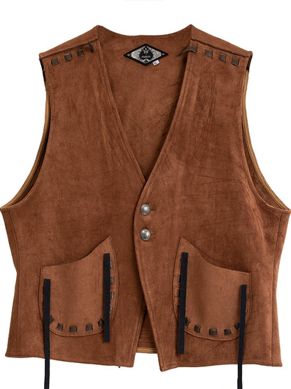 SOARIN美式西部风鹿皮绒马甲男 复古印第安做旧猎装麂皮马夹背心