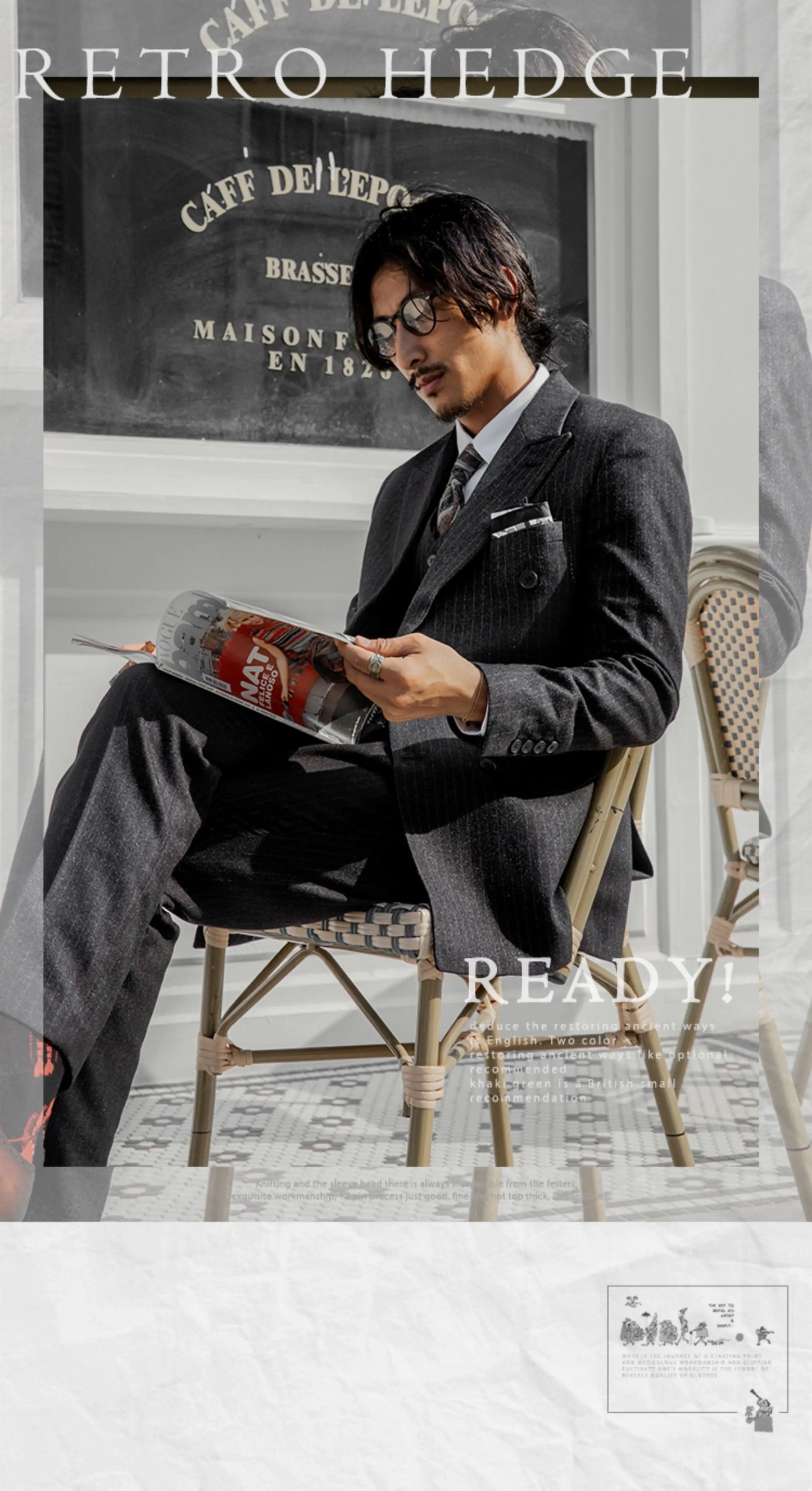 SOARIN Vintage Gentleman Tapered Fit Pinstripe Woolen Suit Trousers  DY63F07