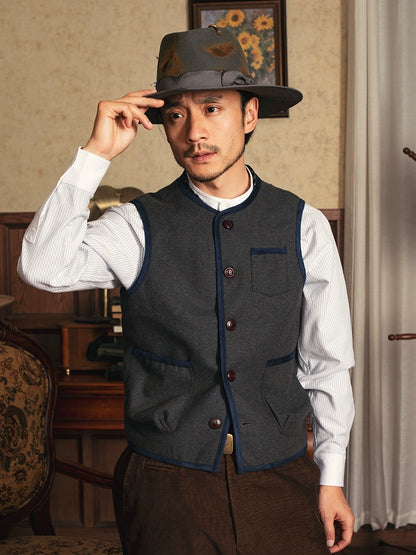 SOARIN美式复古羊毛马甲背心男 秋冬阿美咔叽工装毛呢子马夹坎肩