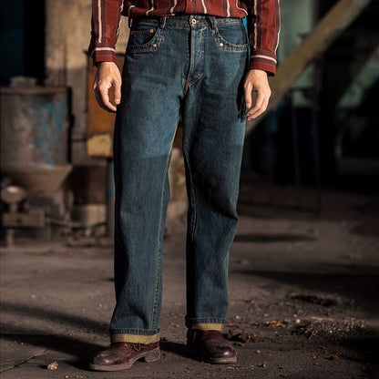 SOARIN复古美式牛仔裤男 阿美咔叽做旧感水洗赤耳丹宁直筒工装裤
