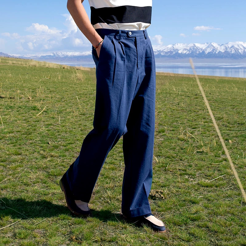 SOARIN Vintage Wide Leg Cotton Linen Blend Trousers JUKZ24218F157
