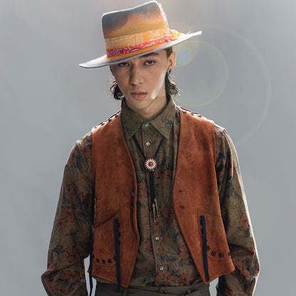 SOARIN美式西部风鹿皮绒马甲男 复古印第安做旧猎装麂皮马夹背心