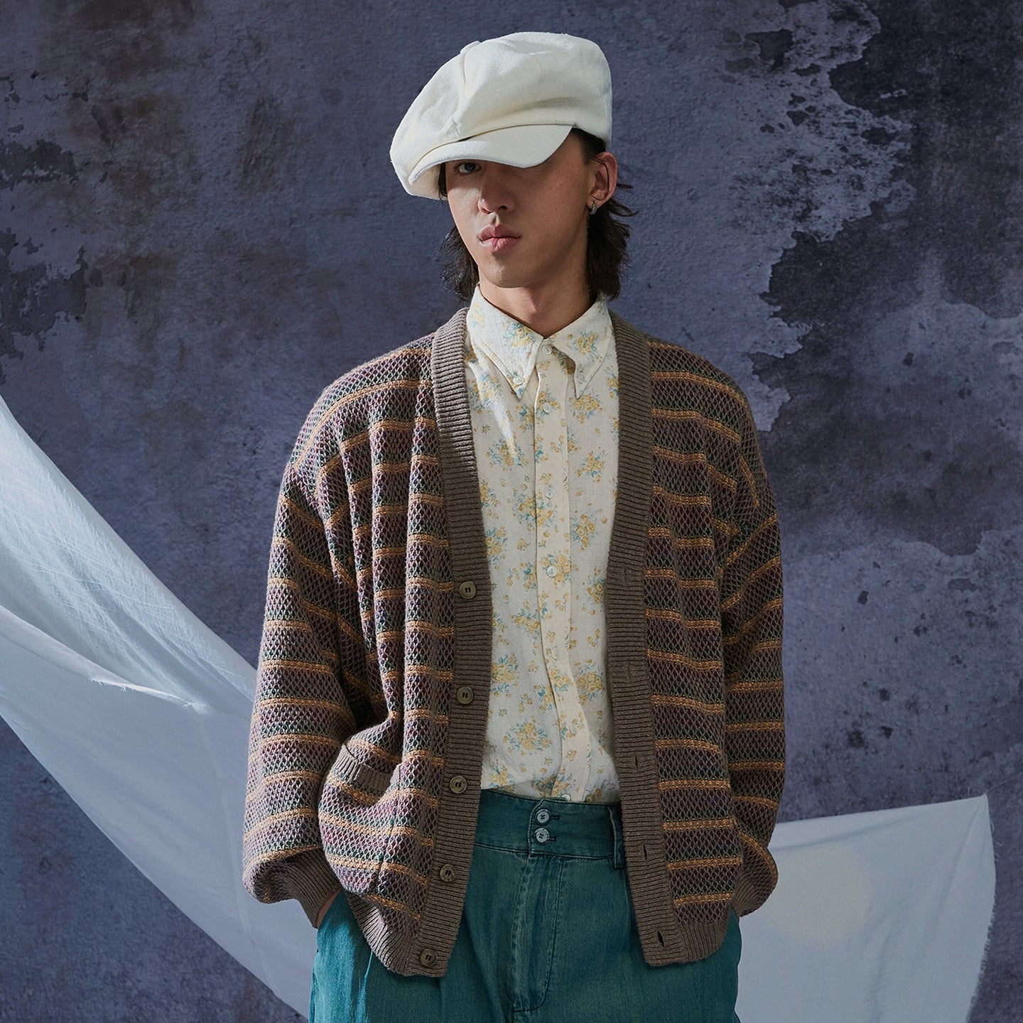 SOARIN双面穿中性风毛衣开衫男女款 vintage古着肌理感针织外套