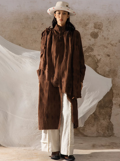 SOARIN Gai Yu Xia Series Loose Fit Pure Wool Tie Dye Deconstructed Cape Long Shirt Coat DCZ253TC459