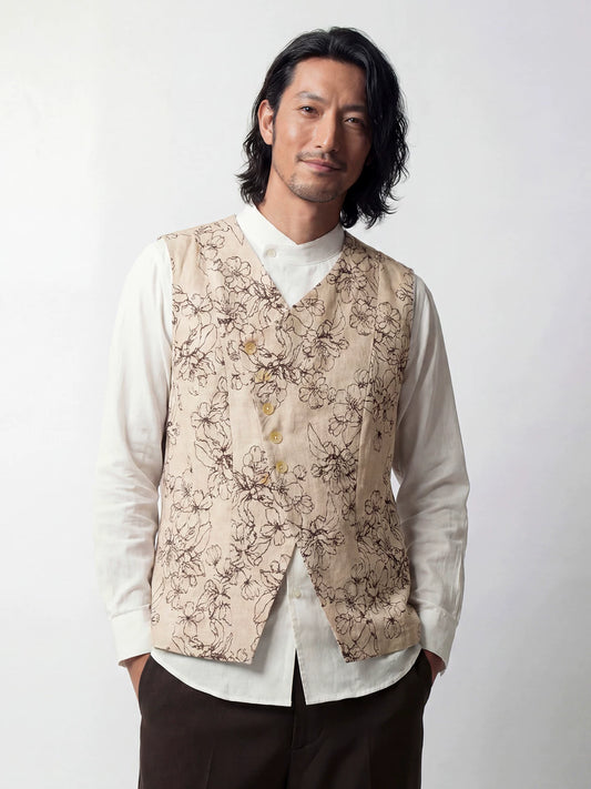 SOARIN Amekaji Vintage Relaxed Fit Regenerated Cellulose Linen Blend Stripe Collarless Jacket  PPZ262TB109
