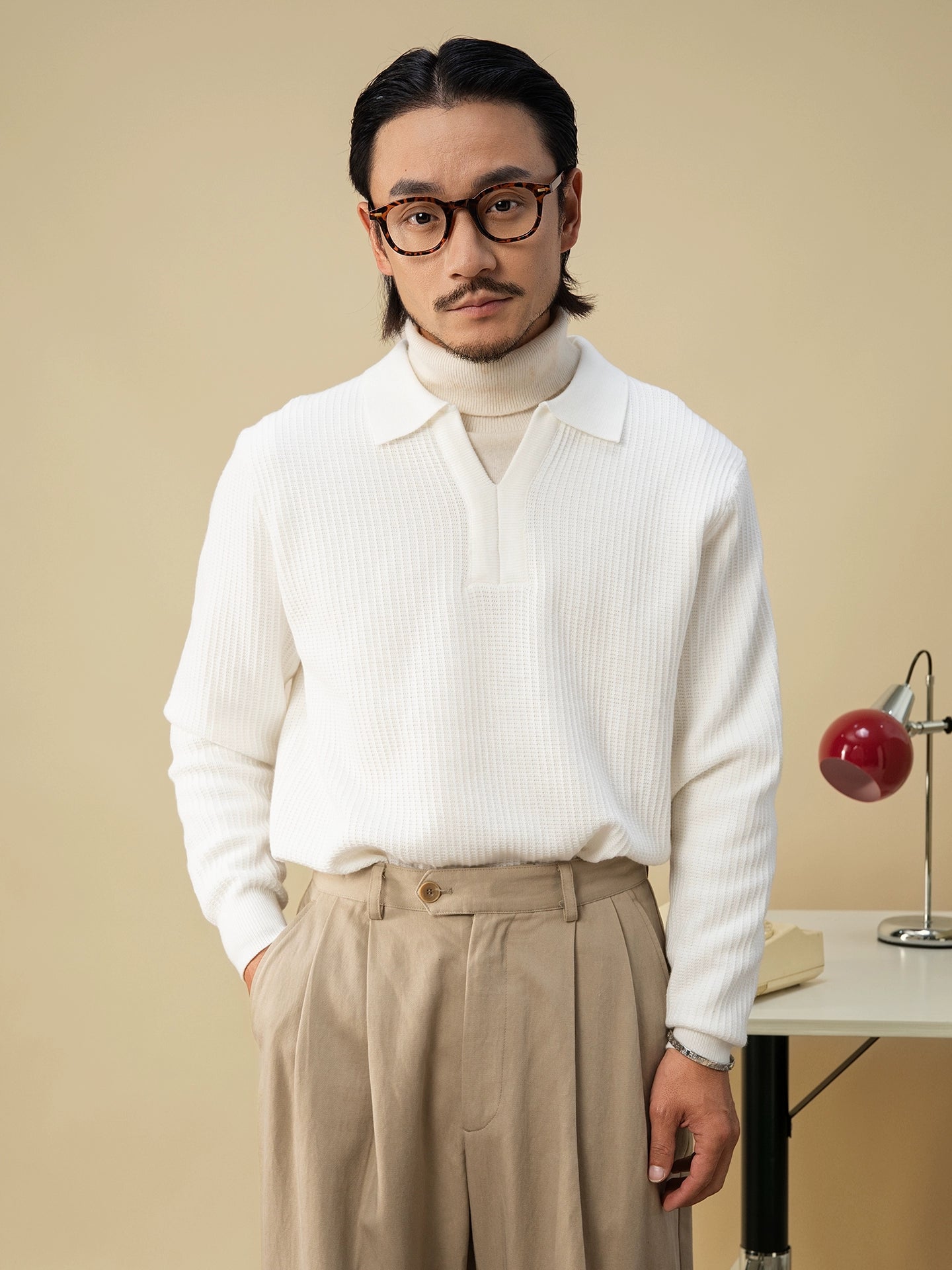 【华夫格】SOARIN英式绅装polo长袖针织衫男翻领肌理感通勤毛衣