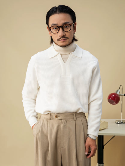 【华夫格】SOARIN英式绅装polo长袖针织衫男翻领肌理感通勤毛衣