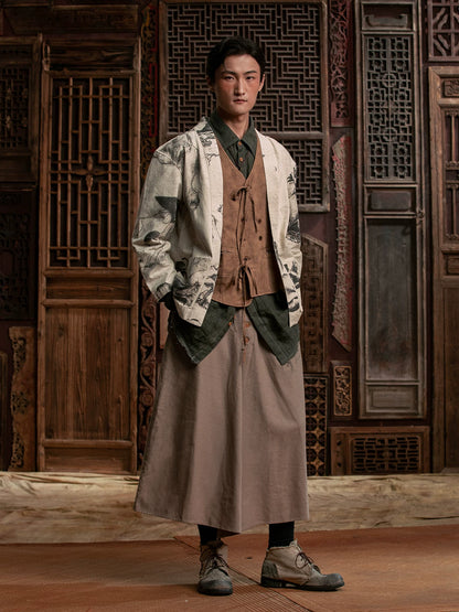 SOARIN WORLD Gai Yu Xia Heritage Collection Relaxed Fit Cotton Ouyang Hanze Ink Art Short Chinese Robe DCZ242TJ57K