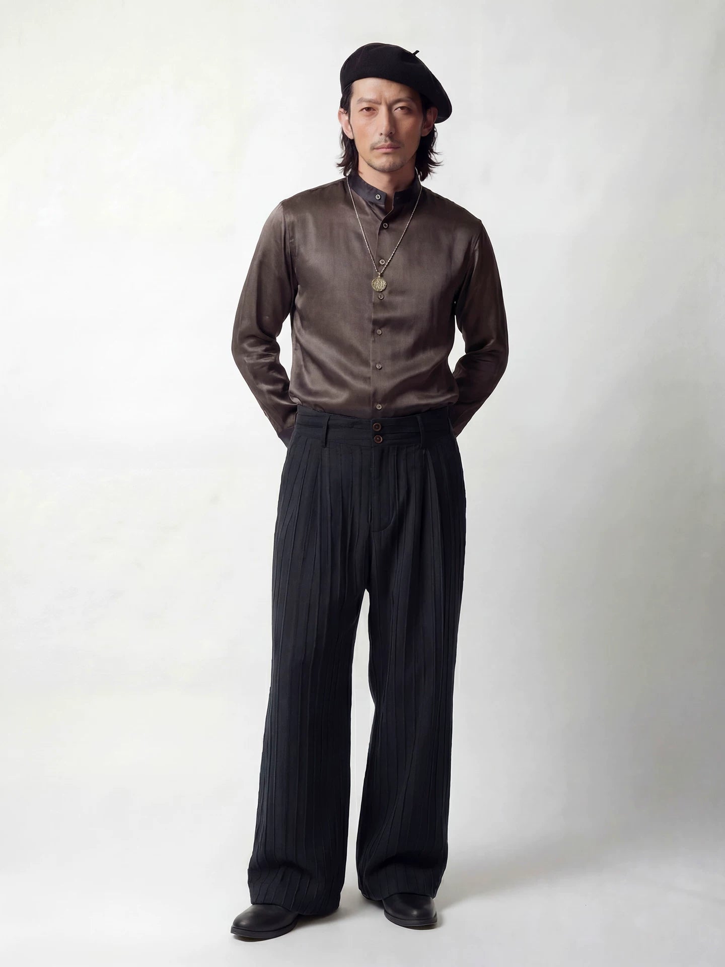 SOARIN Vintage Amekaji Wide Leg Textured Jacquard Cotton Casual Trousers  PNZ262TF264
