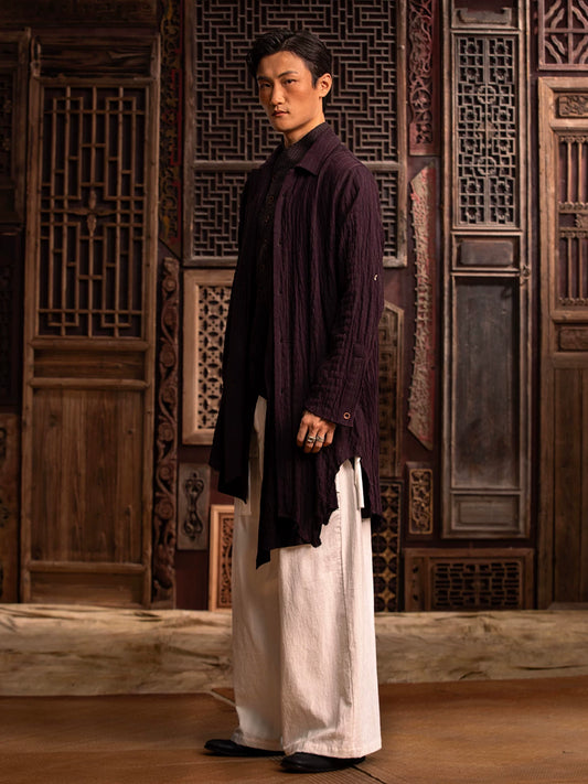 SOARIN WOLRD  Gai Yu Xia Series Loose Fit Cotton Linen Blend Asymmetric Long Shirt Cardigan DCZ243TC361