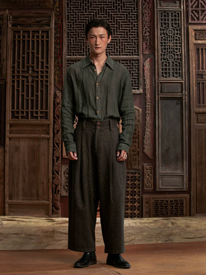 SOARIN WORLD Gai Yu Xia Heritage Series Relaxed Fit Wool Blend Pleated Trousers DCZ233TF71