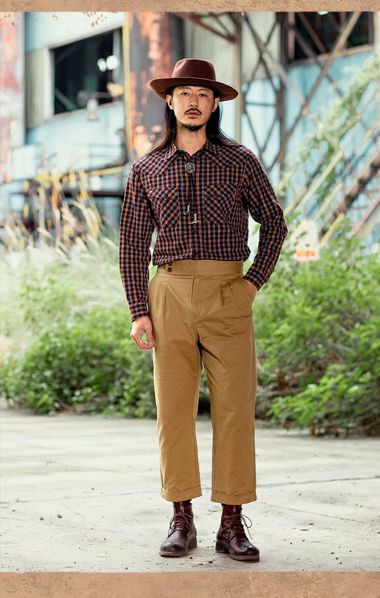 SOARIN Vintage British High-Waisted Pleated Cotton Chino Trousers YAOZ23321F106
