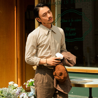 SOARIN复古英伦风高级感衬衫男商务正装修身通勤打底长袖西装衬衣