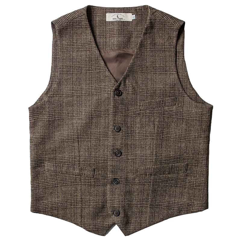 Soarin British Vintage Style Striped Plaid Vest Business Casual Slim-Fit Suit Vest