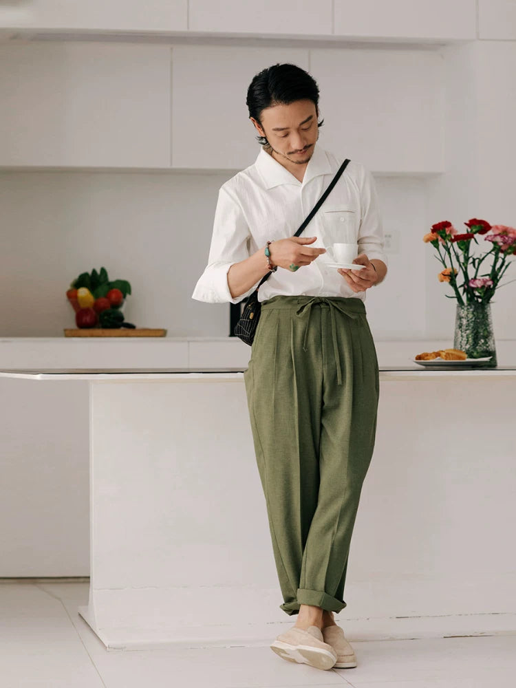 SOARIN Vintage Casual Loose Tapered Fit Polyester Trousers JITZ2423F137
